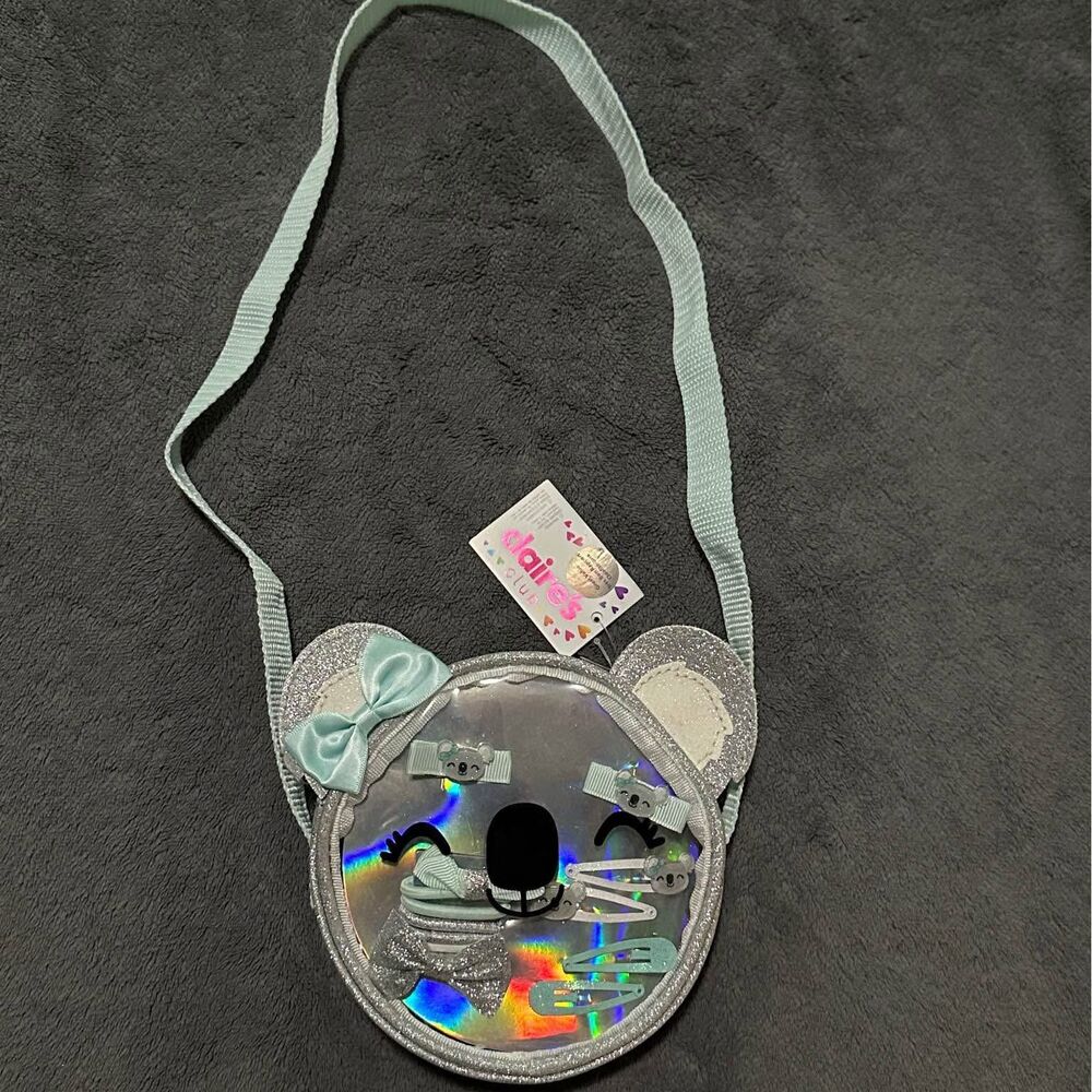NEW Claire’s Sparkly Koala Bear Clear Purse W/ Hair Accessories